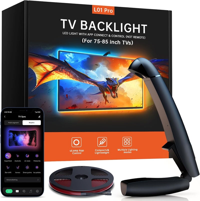 FFJ TV Lights That Change with Screen, 18ft Cuttable LED Backlight for 75-85 Inch Screen and PC Monitor, Backlight with Sensor, Smart App Control, Game & Music Sync Color Changing Lights - Image 1